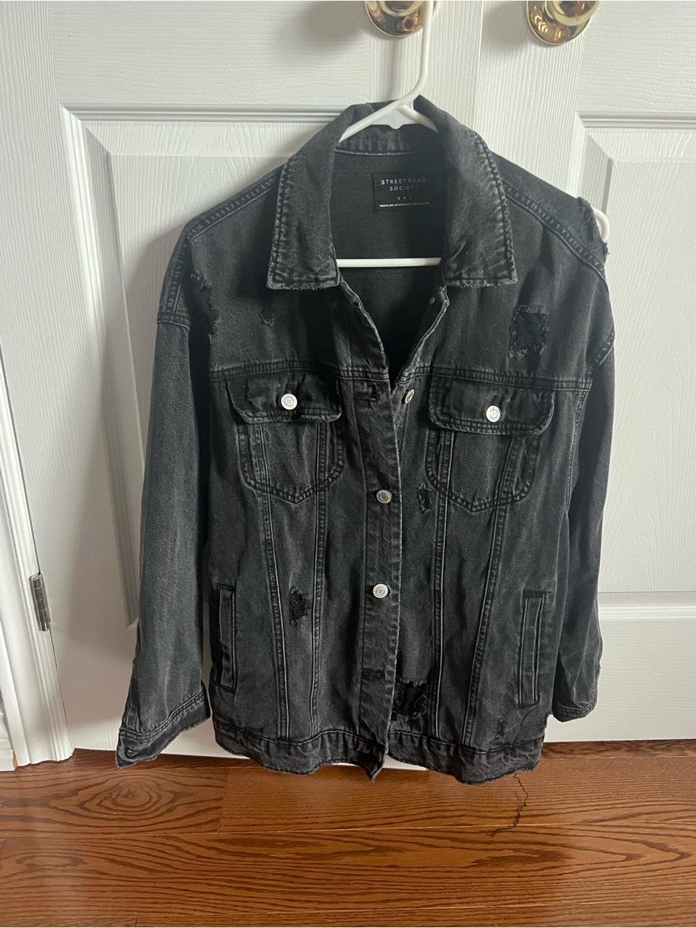 Streetwear Society Distressed Black Denim Jacket- Small